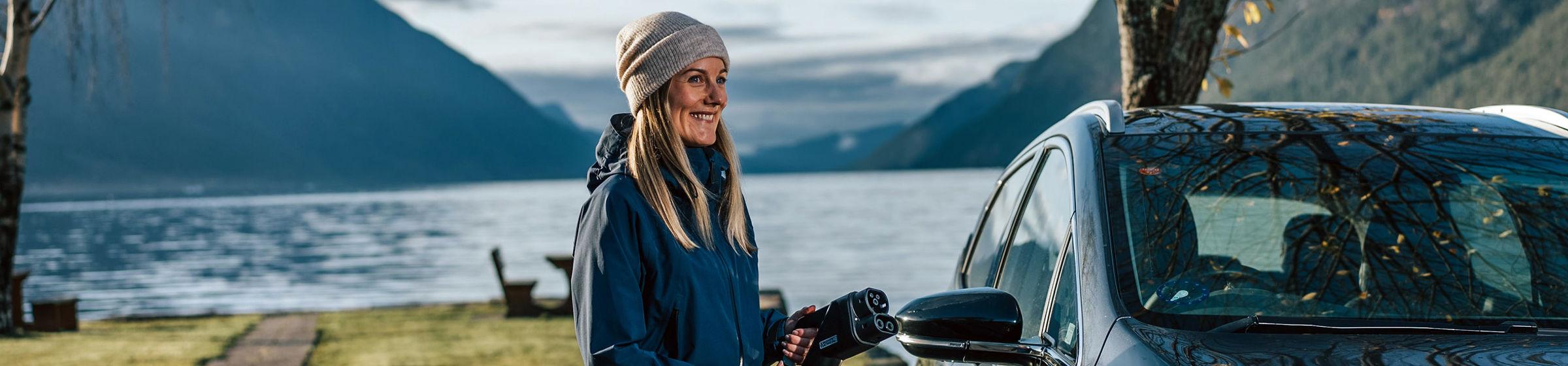 Woman with charger cable